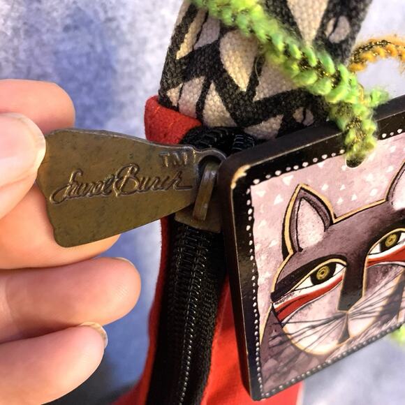 Laurel Burch Whiskered Cat Purse, Shoulder Bag HOBO, Red Gray Black, Cat Lover - Picture 5 of 12